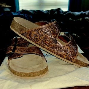 Myra Western Hand-Tooled Sandles